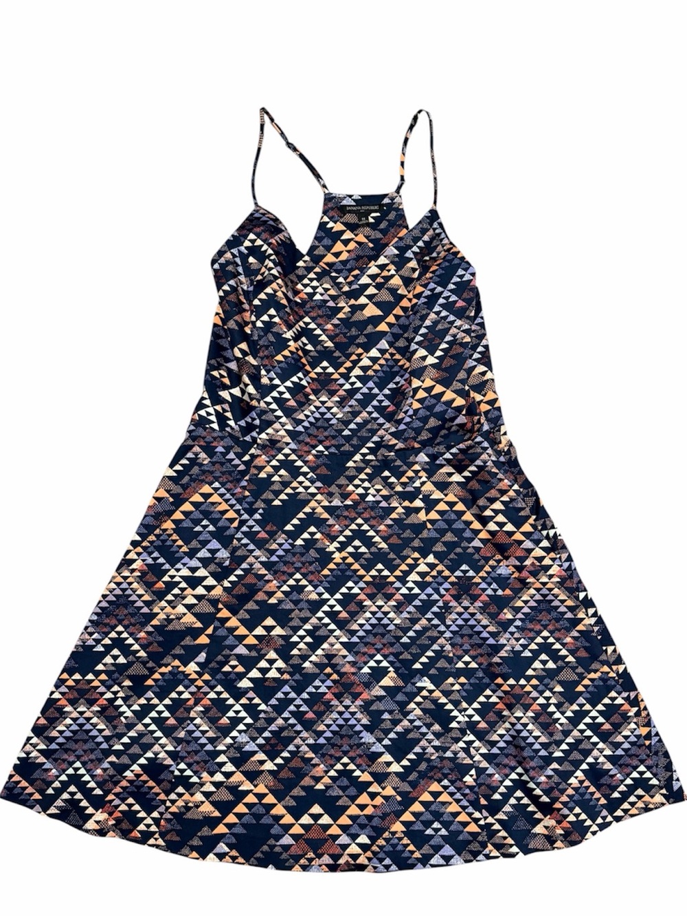 Banana Republic Geometric‎ Triangle Halter Dress Navy/Orange Fit/Flare Size  14 - Picture 1 of 9